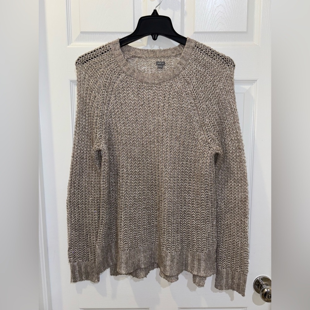 AERIE Sheer Cable Knit Women's Cotton Blend Sweater Size M Gray Soft & Cozy - Picture 1 of 8